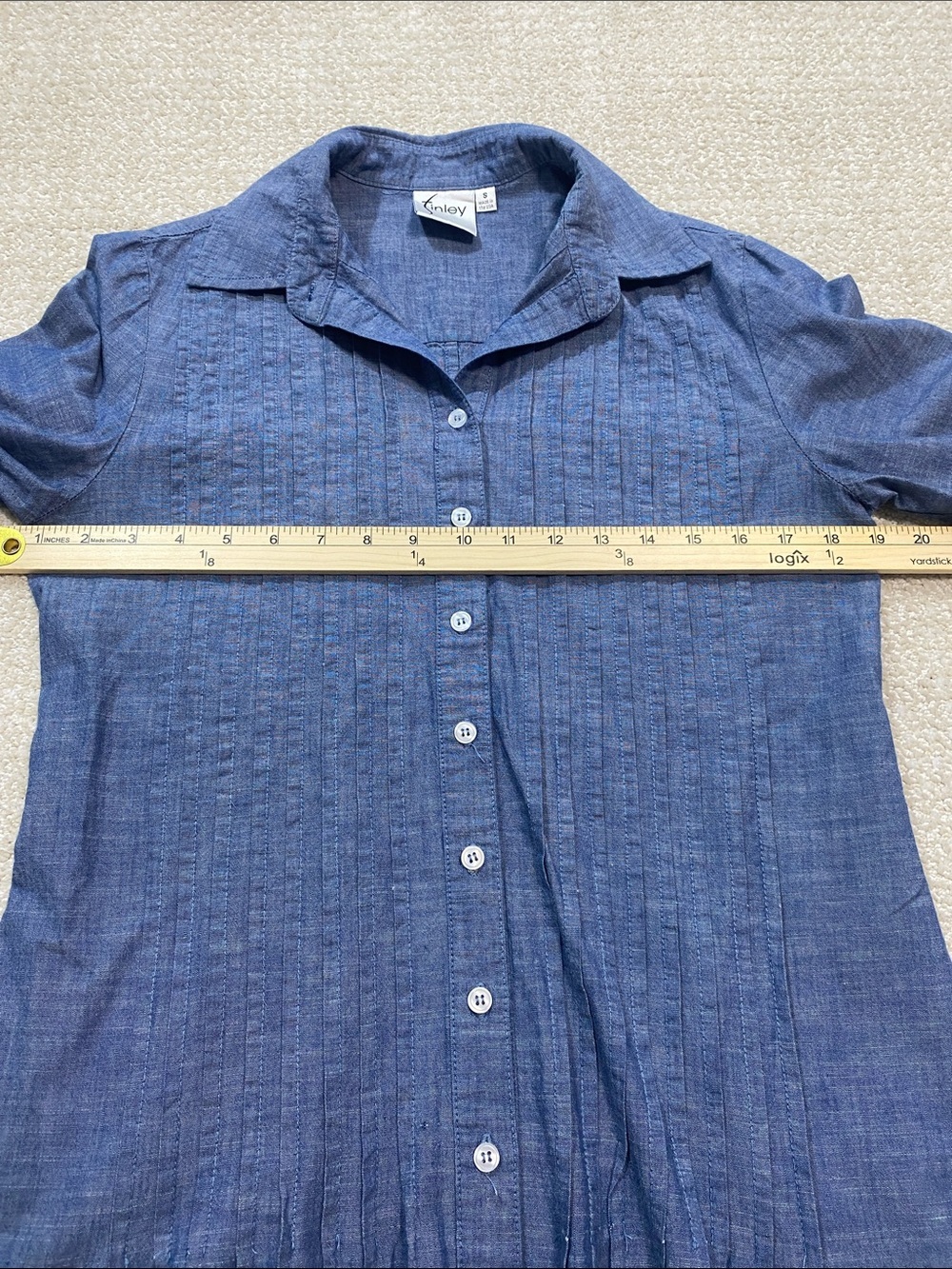 Finley Chambray Pintuck Button Tunic in Denim Blue Size S 100% Cotton - Picture 9 of 15